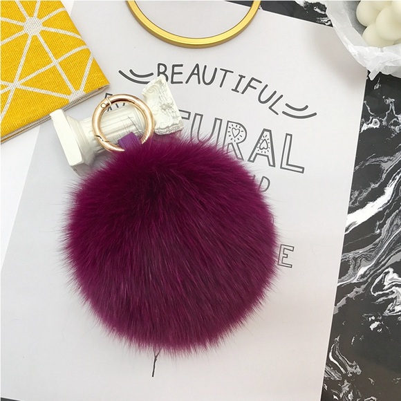 Puff pompom ball keychain- KC001 Purple - Picture 3 of 3